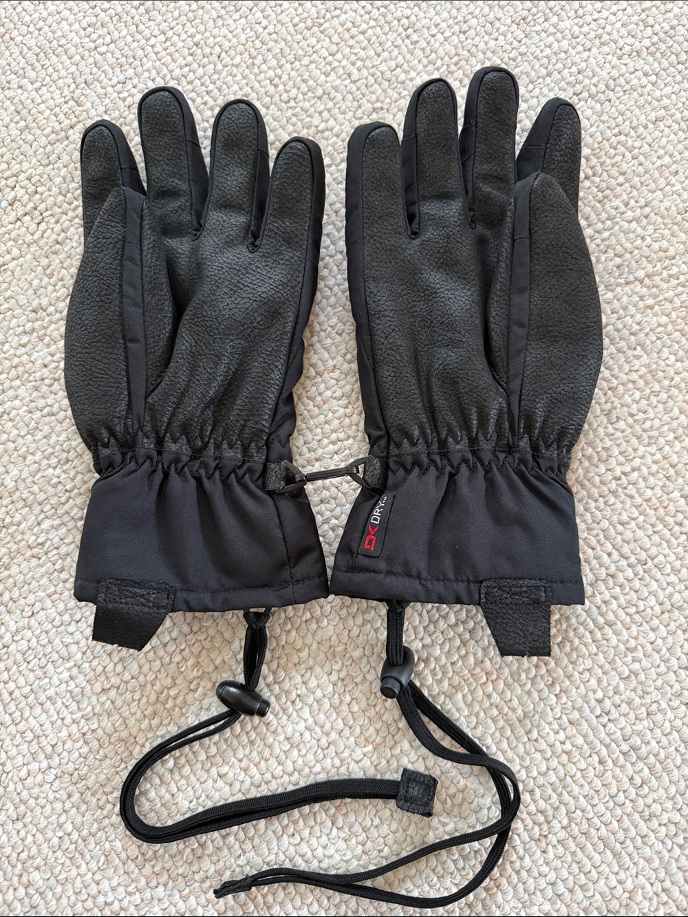 Waterproof Black Women's Winter Gloves with Adjustable Wrist Cord